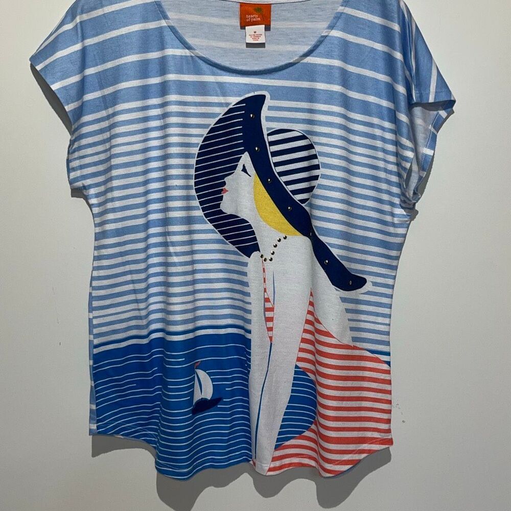 Hearts Of Palm Women's Multicolor Stripe Graphic Dolman Sleeve‎ T-Shirt Medium
